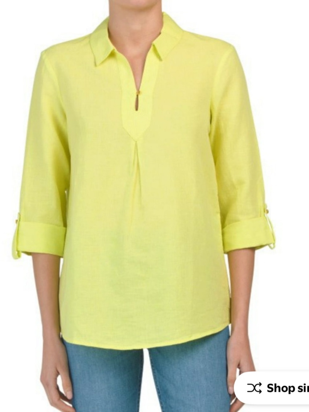 Ellen Tracy cotton linen blend split v neck roll tabs tunic